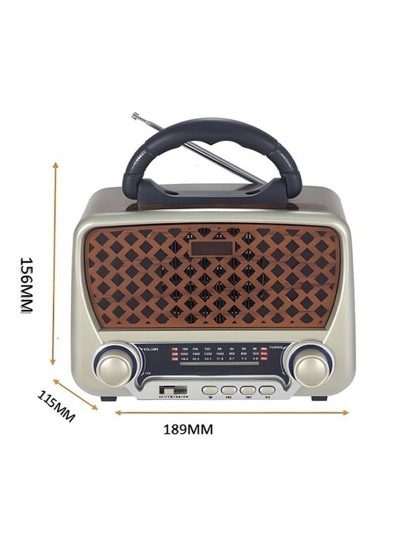 راديو  HI-FI بثلاث قنوات FM - AM - SW ذهبي/بني/أسود بلوتوث AUX بطاقة TF قرص فلاش USB - Image 3
