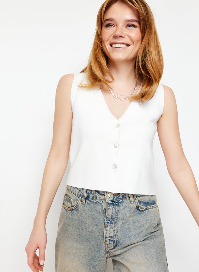 trendyol Ecru Basic Vest Look Premium Yarn/Special Yarn Knitwear Blouse  - Image 3