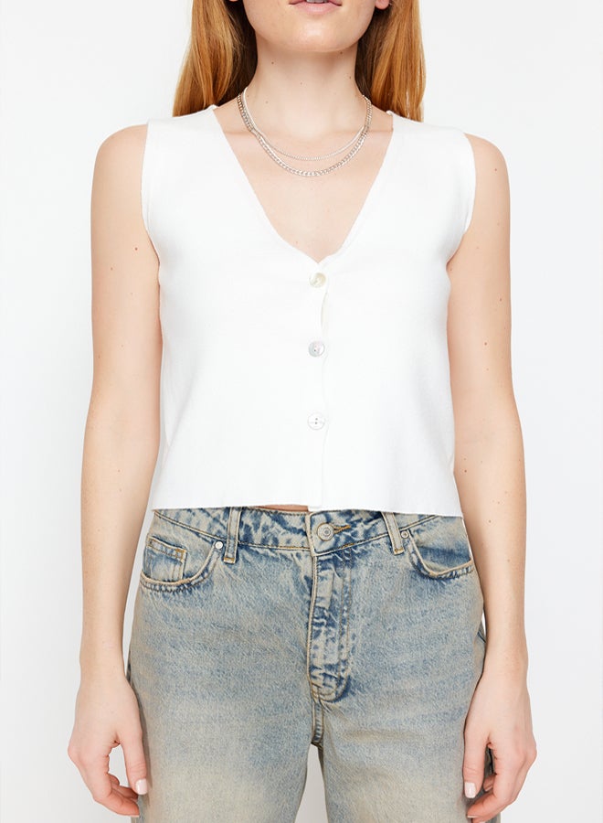 trendyol Ecru Basic Vest Look Premium Yarn/Special Yarn Knitwear Blouse  - Image 4