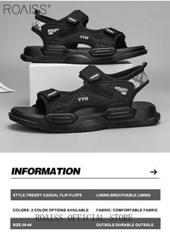 roaiss Casual Open Toe Beach Sandals for Men Letter Pattern Cool Breathable Non-slip Velcro Outdoor Slippers Comfortable Wear-Resistant Shockproof Driving Flat Shoes with Elastic Soft Sole  - Image 5