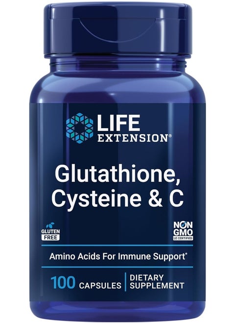 Life Extension Glutathione Cysteine & C Antioxidant with Vitamin C Amino Acids & L-Cysteine For Immune & Liver Support Detox & Skin Whitening Dark Spots Anti-Aging Gluten Free & Non-GMO, 100 Capsules