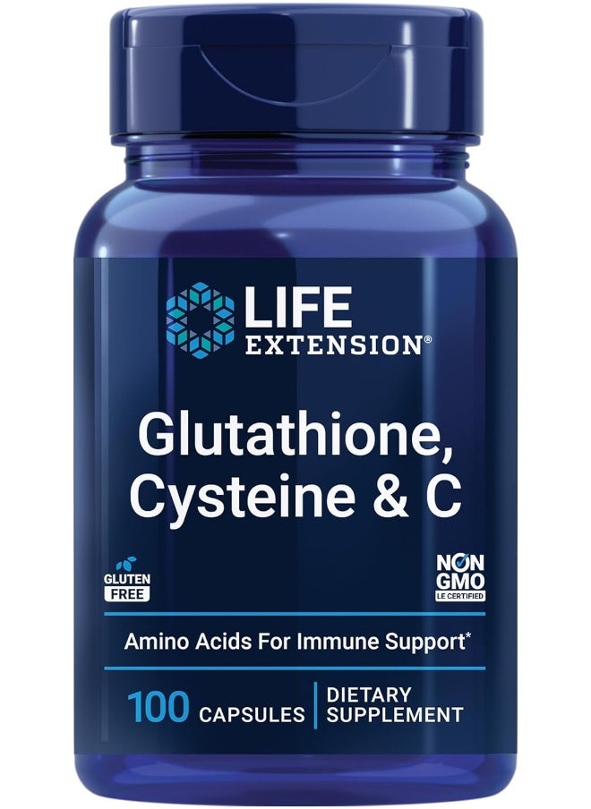 Life Extension Glutathione Cysteine & C Antioxidant with Vitamin C Amino Acids & L-Cysteine For Immune & Liver Support Detox & Skin Whitening Dark Spots Anti-Aging Gluten Free & Non-GMO, 100 Capsules