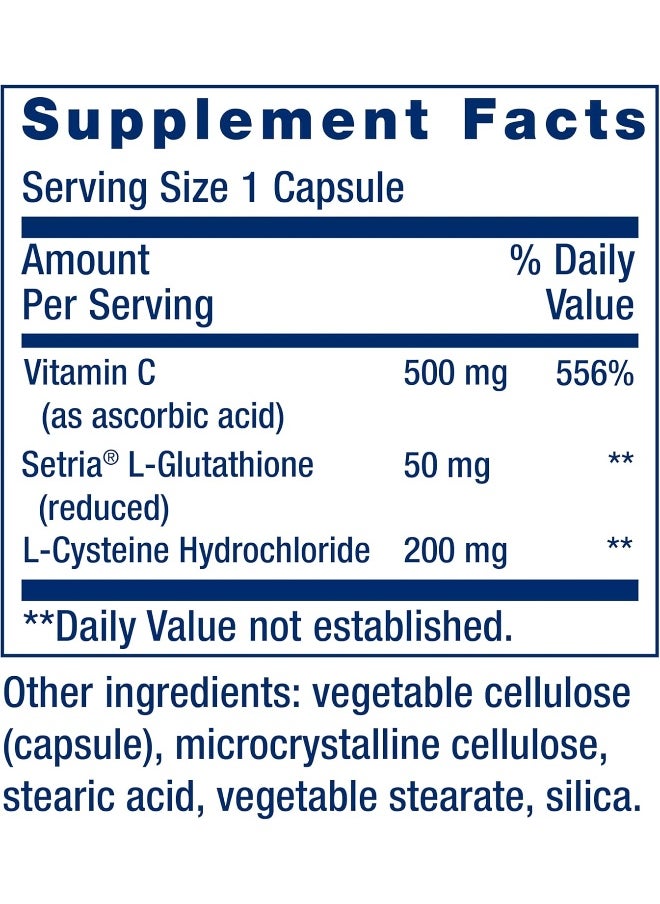 Life Extension Glutathione Cysteine & C Antioxidant with Vitamin C Amino Acids & L-Cysteine For Immune & Liver Support Detox & Skin Whitening Dark Spots Anti-Aging Gluten Free & Non-GMO, 100 Capsules