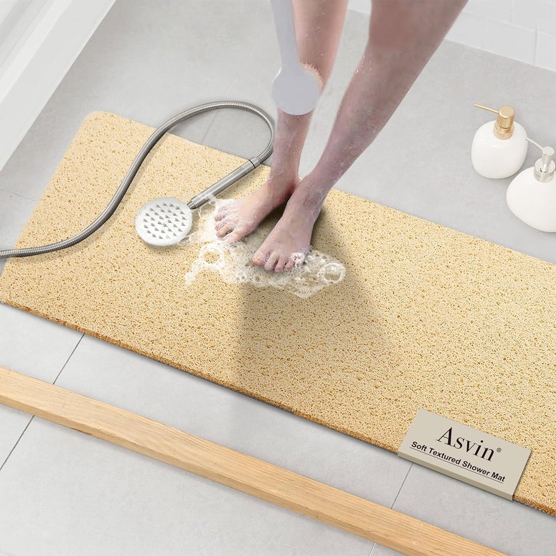 Asvin Soft Textured Bath, Shower, Tub Mat, 47x16 Inch, Phthalate Free, Non Slip Comfort Bathtub Mats with Drain, PVC Loofah Bathroom Mats for Wet Areas, Quick Drying - Image 1