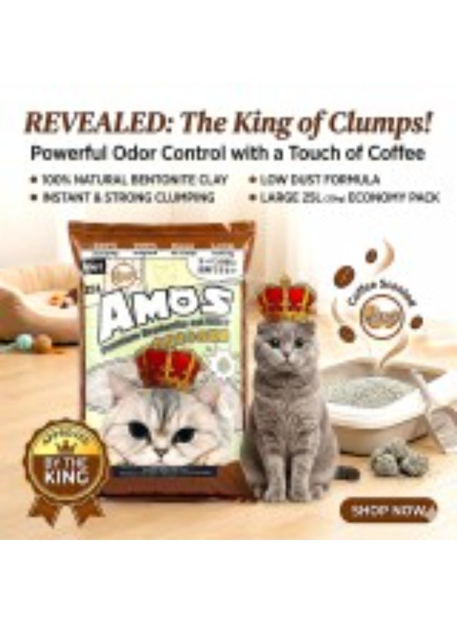 Amos رمل قطط أموس بريميوم بنتونيت برائحة القهوة 25 لتر (20 كجم) – 100% تكتل، خالي من الغبار، تحكم قوي في الروائح، سهل الاستخدام، رمل قطط يدوم طويلاً لجميع القطط، امتصاص عالي من الرمل الطبيعي للقطط - Image 3
