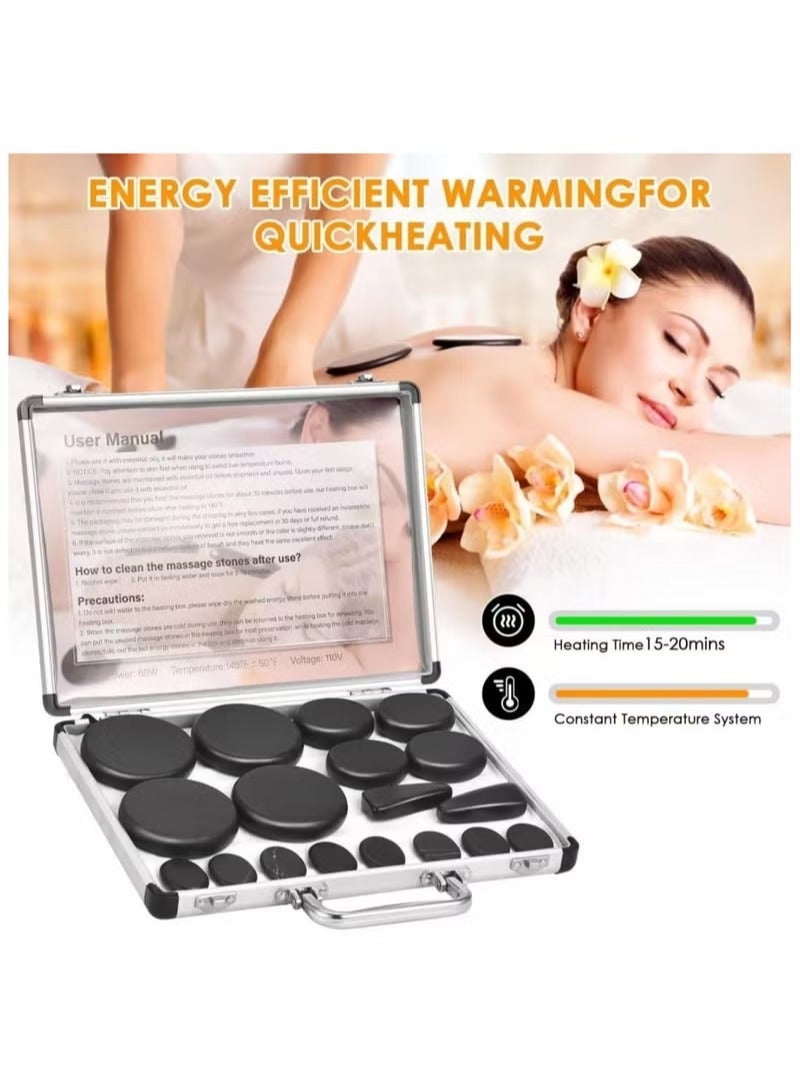 Arabest Hot Stones Massage Set with Temperature Adjustment-18 Pcs Basalt Hot Stones with Heater Kit, Professional Massage Tool for Spa-Lymphatic Drainage, Relieve Tension and Muscle Pain - Image 2