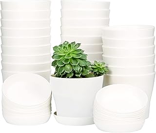 TDHDIKE TDHDIKE 25 Pcs Plastic Planters Indoor Flower Plant Pots, Mini Flower Seedlings Nursery Pot with Pallet, Modern  - Image 1