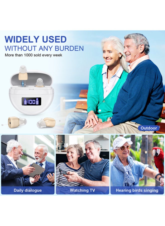Rechargeable Hearing Aids for Seniors & Adults, Noise-Cancelling, In-Ear Digital Amplifier with Charging Case