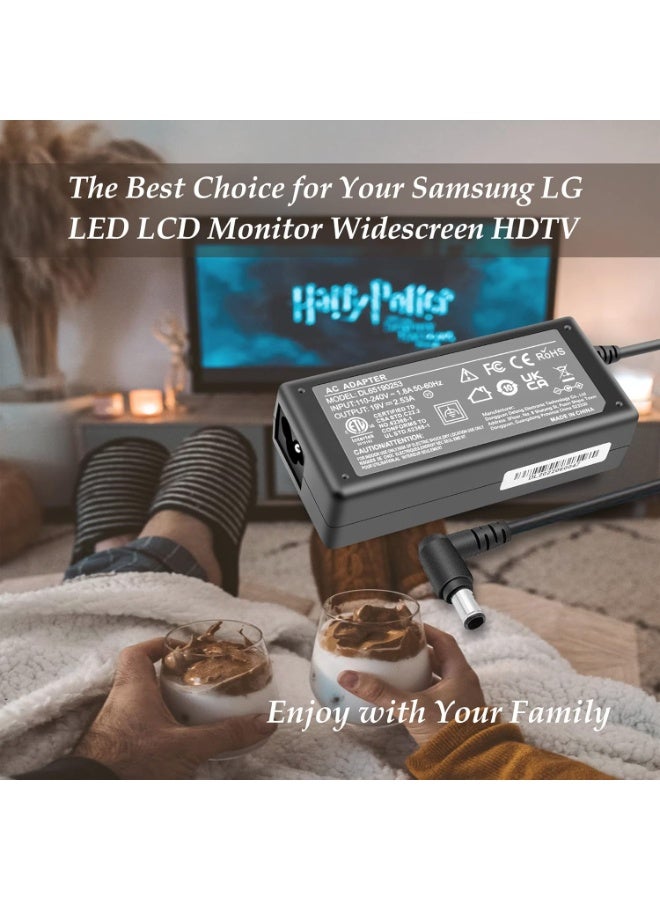 Terabyte محول شاحن مدرج ETL 19V 2.53A للإلكترونيات 19"20"22"23"24"27"29"34" شاشة LCD LED HD TV عريضة Flatron IPS236V E2351T E2750VR E2290T E2360T; كابل إمداد الطاقة UN32J4000 - Image 3