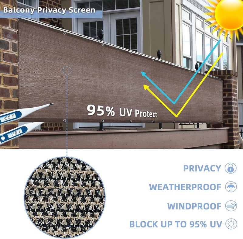 GardenLux غطاء شاشة خصوصية للشرفة 3'x10' مع حماية من الأشعة فوق البنفسجية ومقاوم للعوامل الجوية وقوي للاستخدام في الفناء الخلفي، بني - Image 2