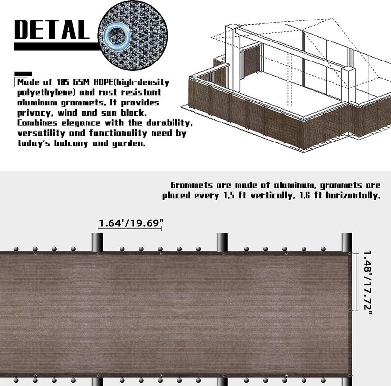 GardenLux غطاء شاشة خصوصية للشرفة 3'x10' مع حماية من الأشعة فوق البنفسجية ومقاوم للعوامل الجوية وقوي للاستخدام في الفناء الخلفي، بني - Image 3