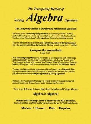The Transposing Method of Solving ALGEBRA Equations: The Transposing Method is Transforming Mathemat - pzsku/ZD9229552F840F0E34154Z/45/_/1695820020/28f12b27-427c-4d0d-bd00-5a5a523c78d2