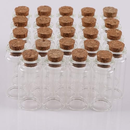 STORE 2508 24Pcs 10ml Glass Bottles Cork Stoppers DIY Decoration Mini Glass Vials Cork Message Glass Bottle Vial Cork, Small Glass Bottles Jars Corks for Wedding Party Favors - Image 4