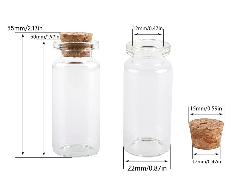 STORE 2508 24Pcs 10ml Glass Bottles Cork Stoppers DIY Decoration Mini Glass Vials Cork Message Glass Bottle Vial Cork, Small Glass Bottles Jars Corks for Wedding Party Favors - Image 3