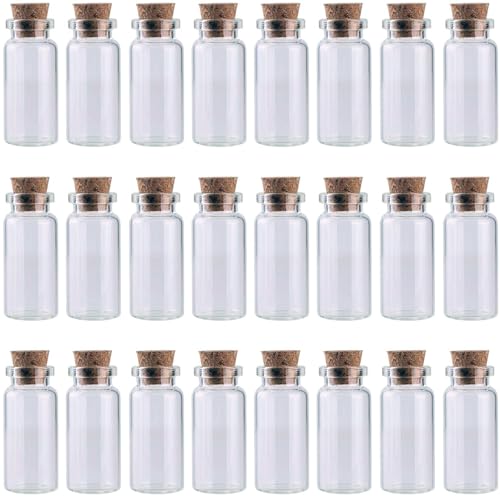 STORE 2508 24Pcs 10ml Glass Bottles Cork Stoppers DIY Decoration Mini Glass Vials Cork Message Glass Bottle Vial Cork, Small Glass Bottles Jars Corks for Wedding Party Favors - Image 1