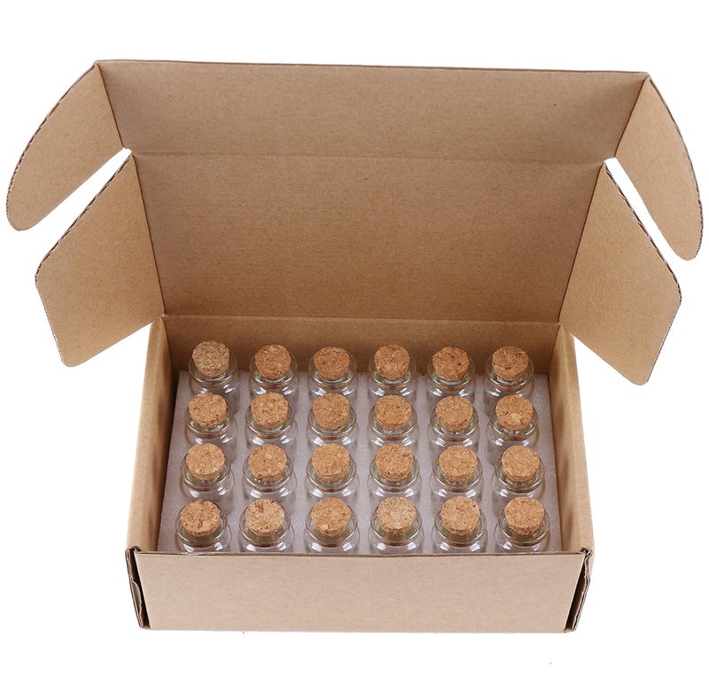 STORE 2508 24Pcs 10ml Glass Bottles Cork Stoppers DIY Decoration Mini Glass Vials Cork Message Glass Bottle Vial Cork, Small Glass Bottles Jars Corks for Wedding Party Favors - Image 5