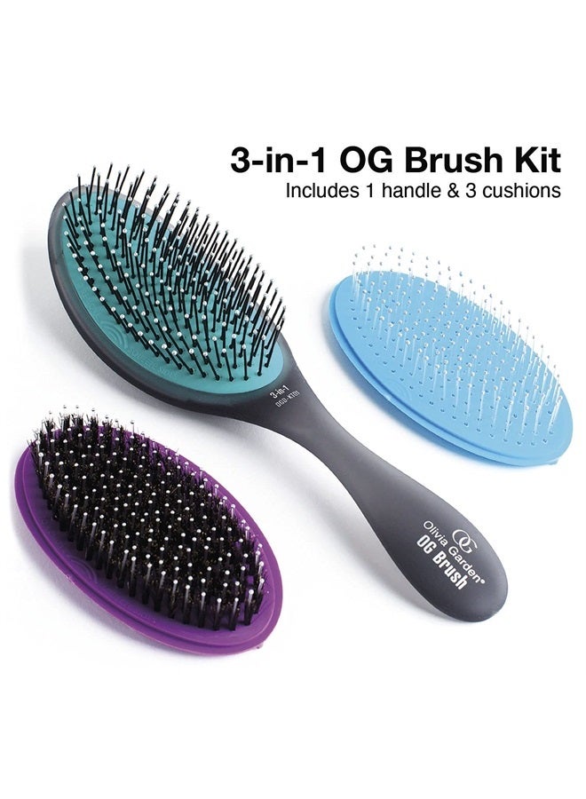 Olivia Garden OG Detangler Brush 3-in-1 kit, removable cushion, scalp hugging massages the scalp, 1 body, 3 cushions (2 detanglers and 1 styler), for wet or dry hair, for women, men and children - Image 2