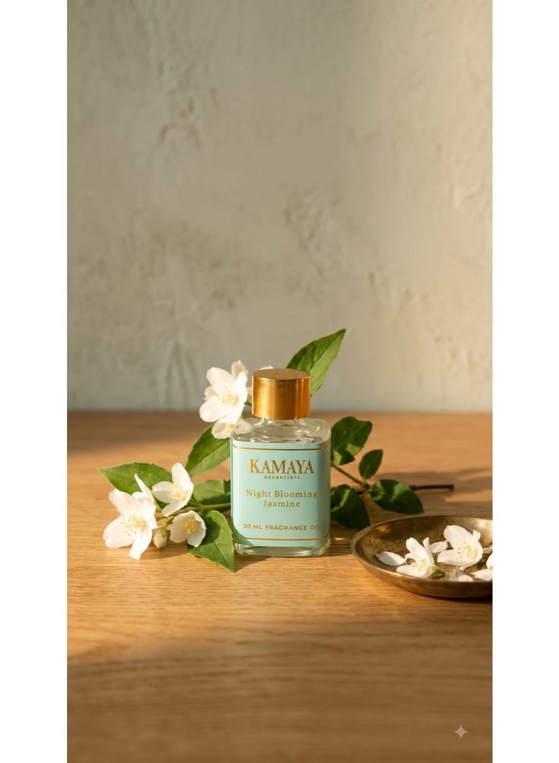 KAMAYA Iris Collection Night Blooming Jasmine Essential Oil in long lasting fragrance -jasmine 30ml | clear bottle with gold lid - Image 1