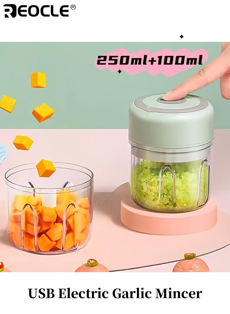 REOCLE Electric Garlic Mincer with 2 Steel Blades USB Rechargeable Kitchen Blender Lithium Battery Portable Mini Food Processor Speed Control Easy Clean - Image 1