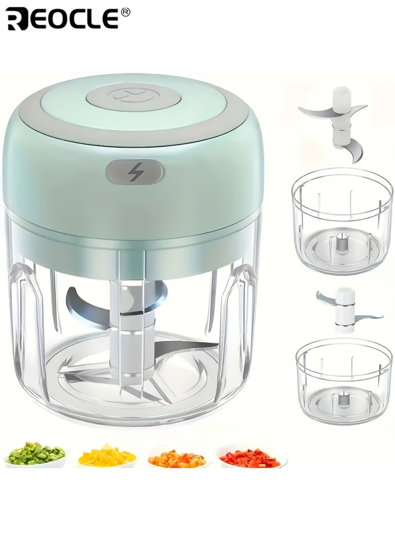 REOCLE Electric Garlic Mincer with 2 Steel Blades USB Rechargeable Kitchen Blender Lithium Battery Portable Mini Food Processor Speed Control Easy Clean - Image 2