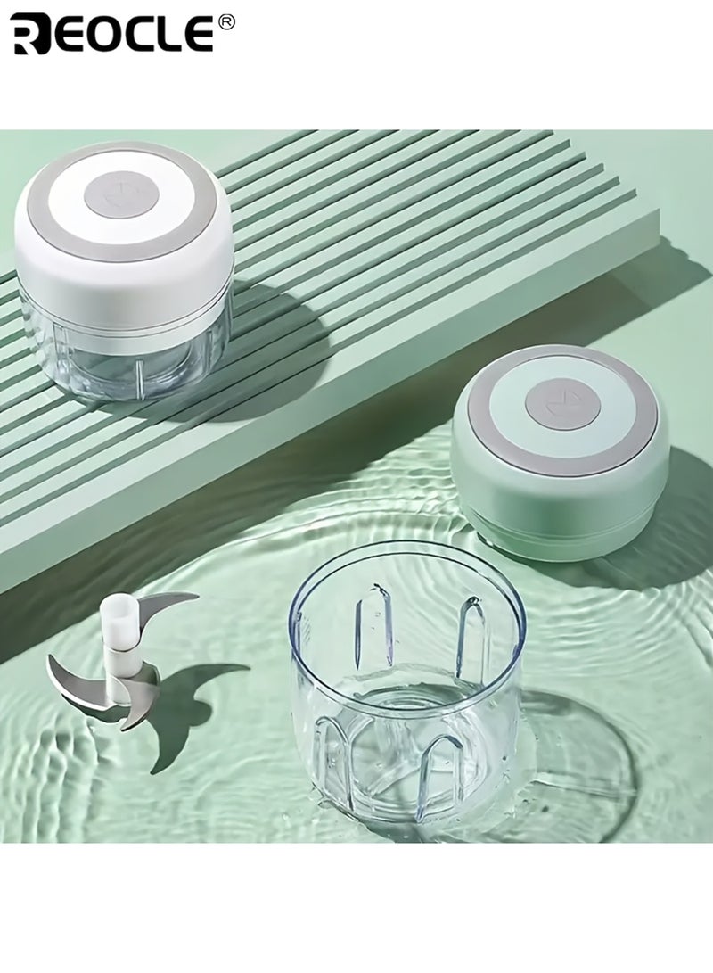 REOCLE Electric Garlic Mincer with 2 Steel Blades USB Rechargeable Kitchen Blender Lithium Battery Portable Mini Food Processor Speed Control Easy Clean - Image 3