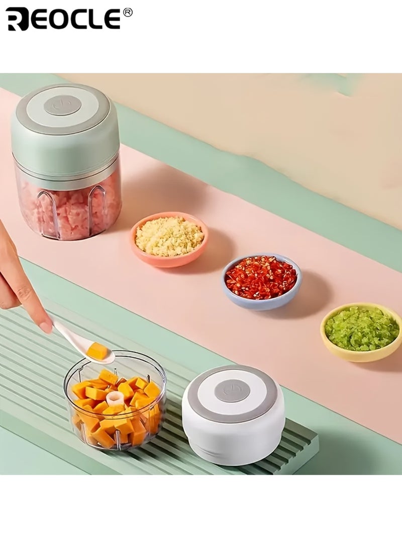 REOCLE Electric Garlic Mincer with 2 Steel Blades USB Rechargeable Kitchen Blender Lithium Battery Portable Mini Food Processor Speed Control Easy Clean - Image 4