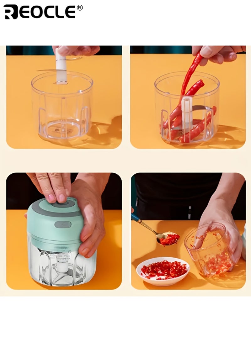 REOCLE Electric Garlic Mincer with 2 Steel Blades USB Rechargeable Kitchen Blender Lithium Battery Portable Mini Food Processor Speed Control Easy Clean - Image 5