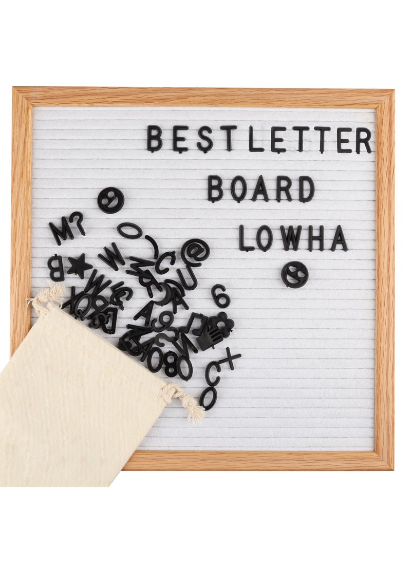 Wooden Frame White Felt Changeable Letter Message Board with 330 Letters, Numbers, Signs, Symbols for School, Classroom, Work, Office, Decor 30x30cm
