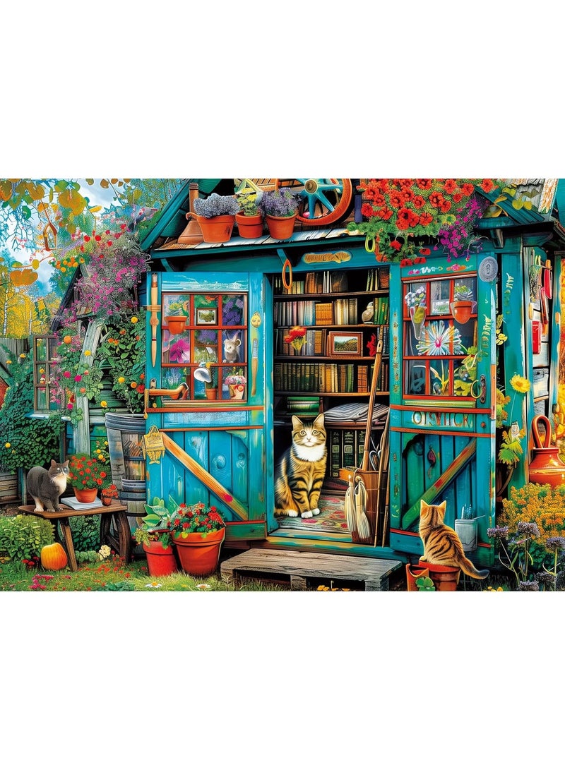 Cat Bookstore Dream Theme Puzzle - 1000 Pieces of Perfect Time - Image 1