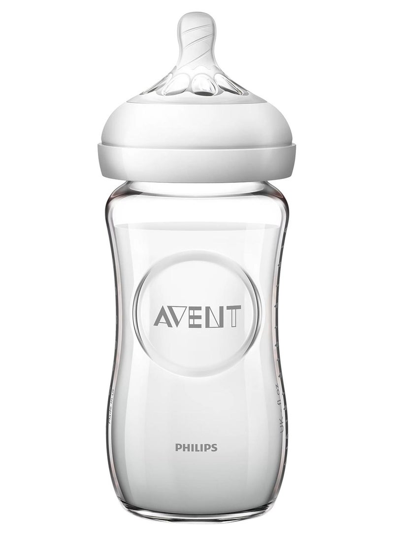 Philips Avent Baby Natural 2.0 Glass Feeding Bottle, 1 Month +, 240 ML, Clear - Image 1