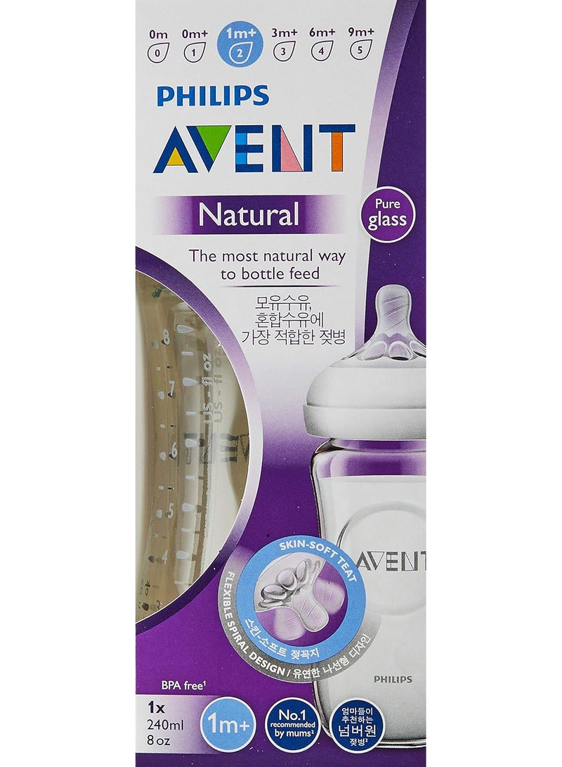 Philips Avent Baby Natural 2.0 Glass Feeding Bottle, 1 Month +, 240 ML, Clear - Image 3