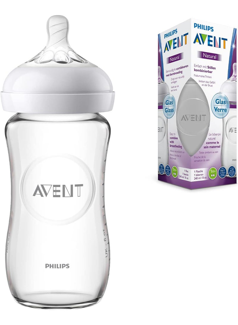 Philips Avent Baby Natural 2.0 Glass Feeding Bottle, 1 Month +, 240 ML, Clear - Image 2