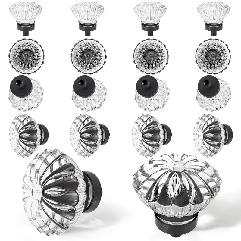 CEYMIO Oil Rubbed Bronze Crystal Cabinet Knobs 16 Pack Flower Crystals Cabinet Knobs Cabinets Knob Clear Small Pull For Closet Dresser Drawers Cupboard Wardrobe Vintage Retro Pulls Glass Old Fashioned Handle - Image 1