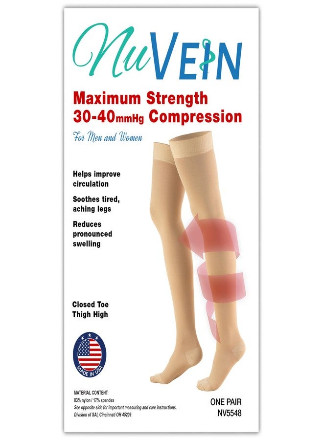 NuVein Medical Compression Stockings, 30-40 mmHg Support, Women & Men Thigh Length Hose, Closed Toe, Black, Medium - Image 3