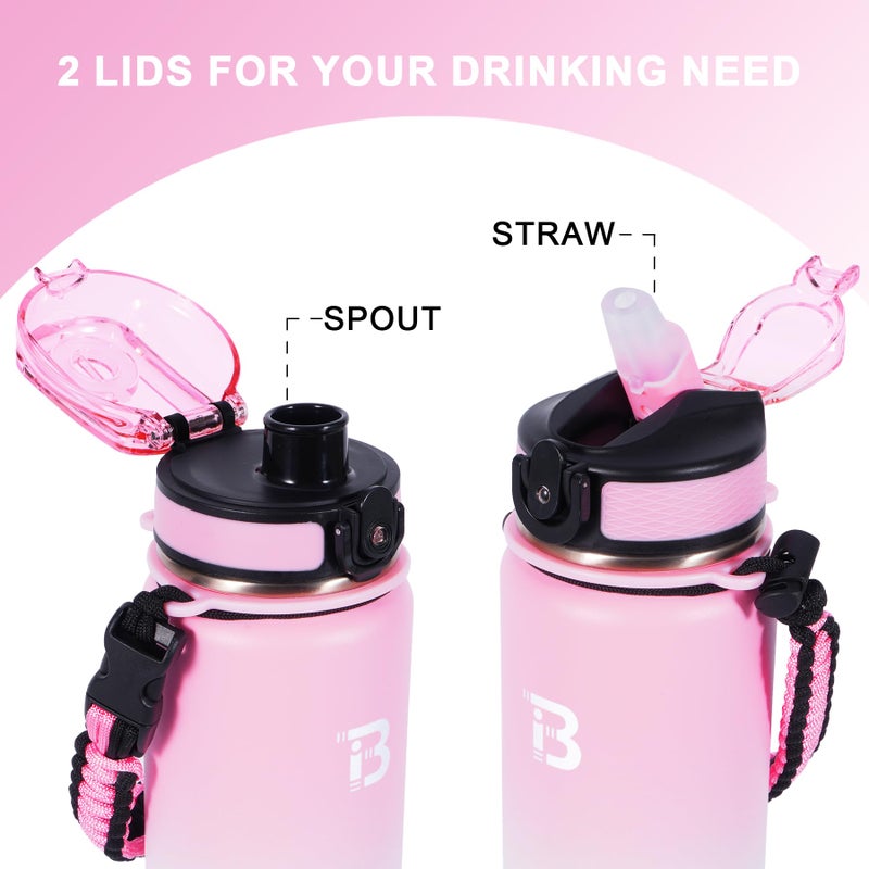 TOPBADE 24oz Insulated Sports Water Bottle, 2 Lids(with Straw/No Straw) Stainless Steel Water Bottles with Removable Paracord Handle, Leakproof BPA Free Metal Insulated Flask - Image 2