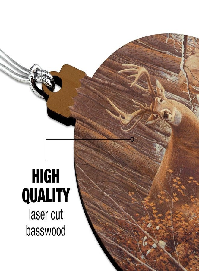 GRAPHICS & MORE Deer Behind Cabin at Woodpile Wood Christmas Tree Holiday Ornament - Image 3