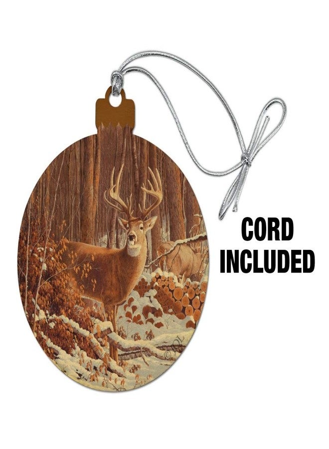 GRAPHICS & MORE Deer Behind Cabin at Woodpile Wood Christmas Tree Holiday Ornament - Image 2
