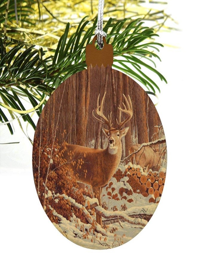 GRAPHICS & MORE Deer Behind Cabin at Woodpile Wood Christmas Tree Holiday Ornament - Image 4