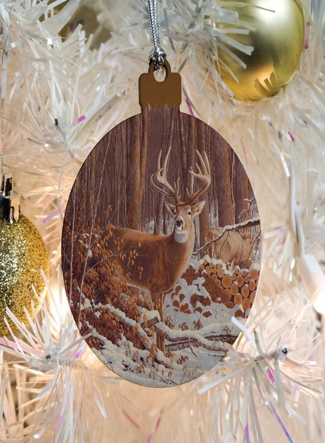 GRAPHICS & MORE Deer Behind Cabin at Woodpile Wood Christmas Tree Holiday Ornament - Image 5