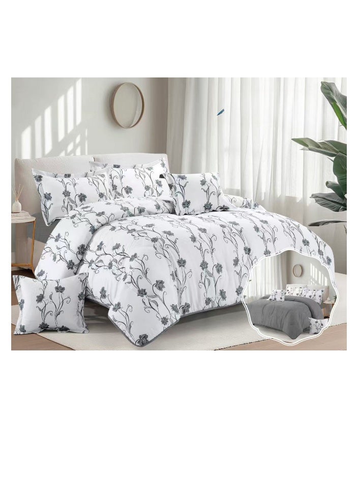 بلو سكاي مفرش سرير نفرين فخم من المايكروفايبر 100% ، غطاء سرير ، قابل للإستخدام على الوجهين، طقم مفارش بحشوة دبل  ، طقم نوم يتكون من 6 قطع ( مفرش بحشوة + شرشف مطاط للمرتبة + واقي مخدة + كيس مخدة + وسادة مربعة + كيس للوسادة المربعة  ) مقاس المفرش 240X260 سم ومقاس المغاط 200x200 سم ( اللون نفس الصورة) - Image 1