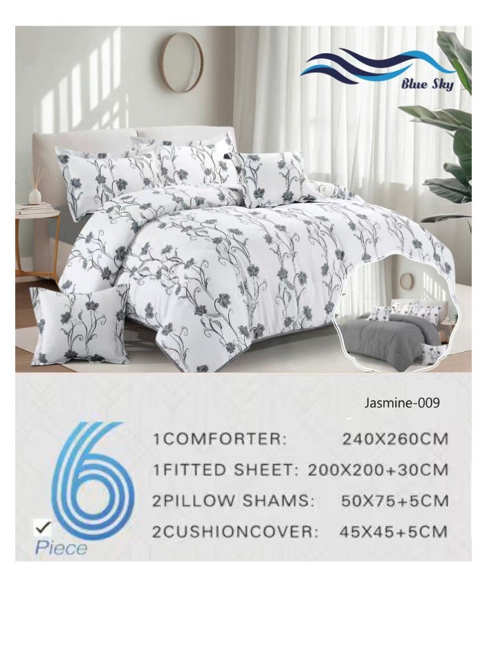 بلو سكاي مفرش سرير نفرين فخم من المايكروفايبر 100% ، غطاء سرير ، قابل للإستخدام على الوجهين، طقم مفارش بحشوة دبل  ، طقم نوم يتكون من 6 قطع ( مفرش بحشوة + شرشف مطاط للمرتبة + واقي مخدة + كيس مخدة + وسادة مربعة + كيس للوسادة المربعة  ) مقاس المفرش 240X260 سم ومقاس المغاط 200x200 سم ( اللون نفس الصورة) - Image 4