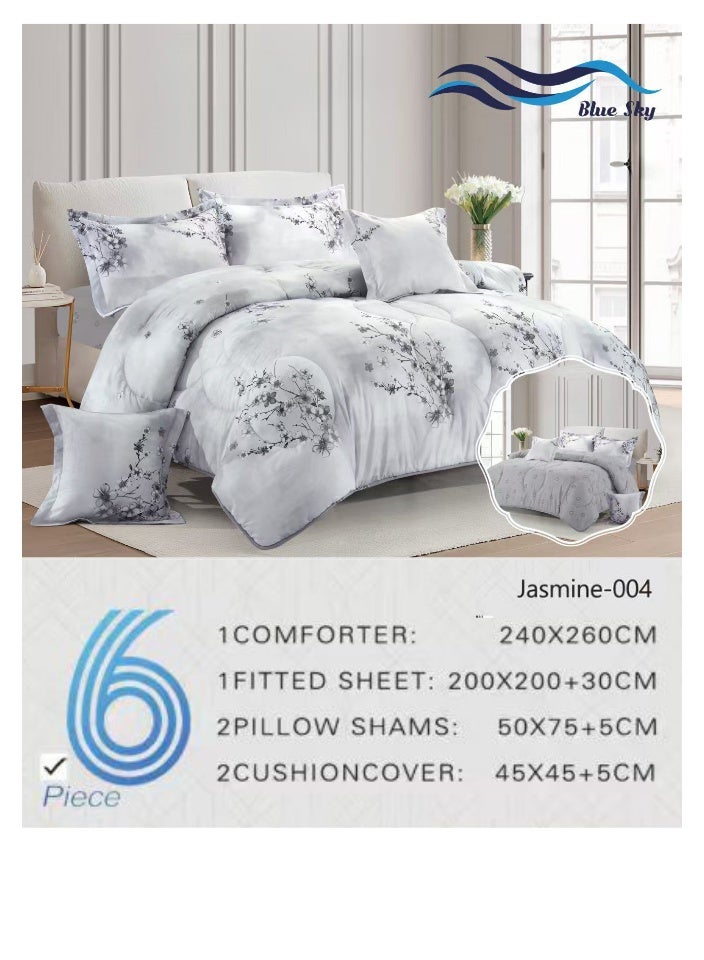 Blue Sky Luxurious Double bedspread made of 100% microfiber, reversible bed cover, double-filled duvet cover set, 6-piece sleeping set (filled duvet cover + fitted sheet + pillowcase + pillowcase). Bedspread measures 260 x 240 cm and duvet covers measure 200x200 cm (colors same as the picture) - Image 3