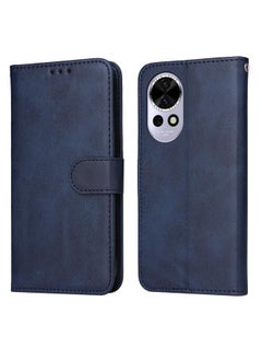 ماركة غير محددة جراب هاتف Huawei nova 13 / nova 12 الكلاسيكي المصنوع من الجلد القابل للطي (أزرق) 
