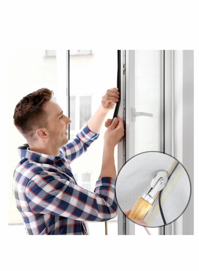 SOLARAE Screen Retainer Spline Screen Rolling Tool with Wood Handle and Steel Wheels Spline Repair Roller Tool Kit for Installing Rolling Window and Door Screens (0.12 Inch x 26 Feet) - Image 2