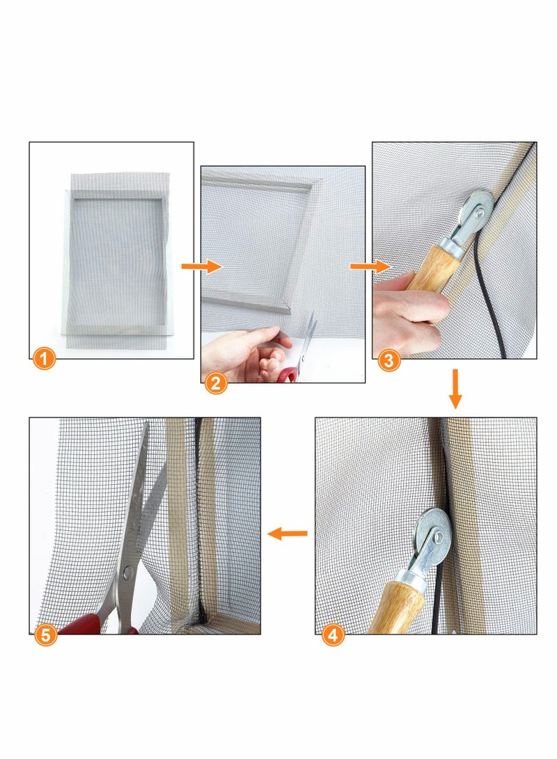 SOLARAE Screen Retainer Spline Screen Rolling Tool with Wood Handle and Steel Wheels Spline Repair Roller Tool Kit for Installing Rolling Window and Door Screens (0.12 Inch x 26 Feet) - Image 4