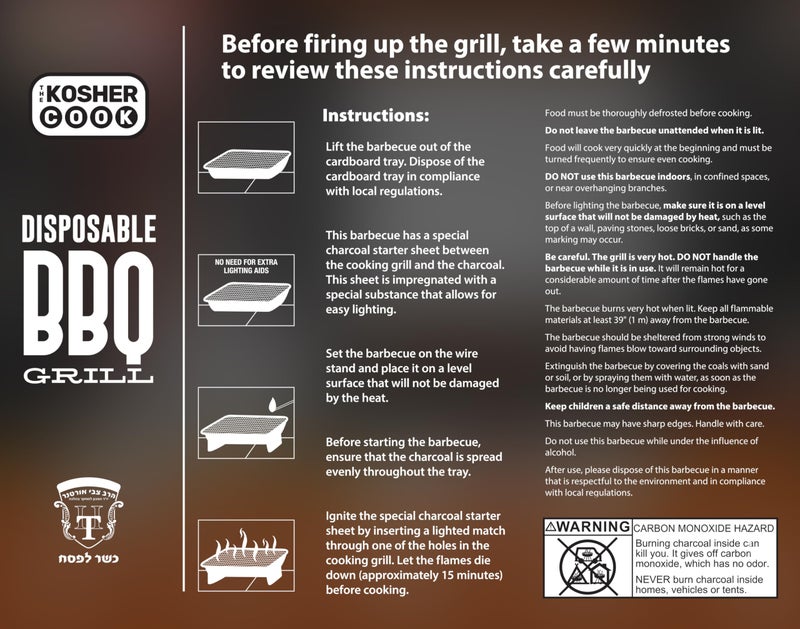 The Kosher Cook Disposable Charcoal Grill - Ready To Use Portable Bbq Grill - Easy To Light Portable Charcoal Grill Kosher - Image 5