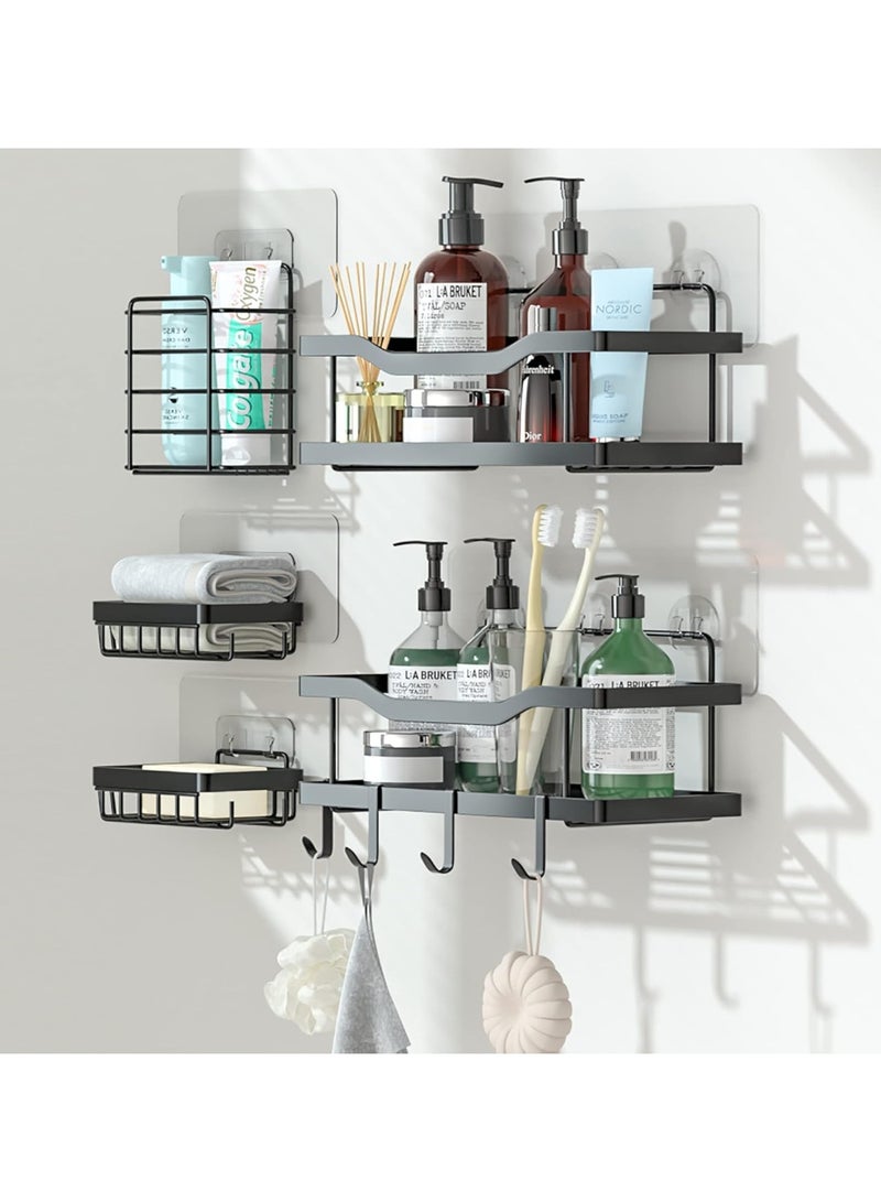HOMESTAR 5-Pack Shower Caddy, Adhesive Bathroom Organizer, No Drilling, Large Capacity, Rustproof Stainless Steel Bathroom Shower Organizer Shower Shelf for Inside Shower Black - Image 3