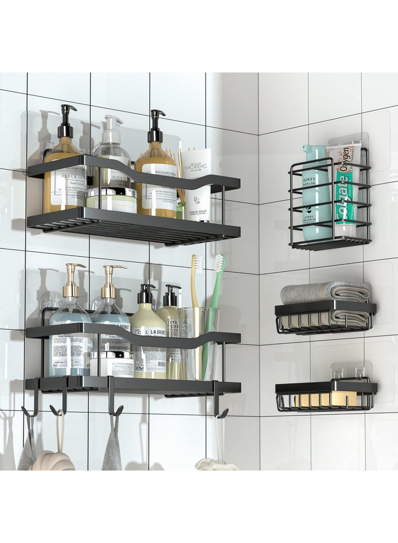 HOMESTAR 5-Pack Shower Caddy, Adhesive Bathroom Organizer, No Drilling, Large Capacity, Rustproof Stainless Steel Bathroom Shower Organizer Shower Shelf for Inside Shower Black - Image 1