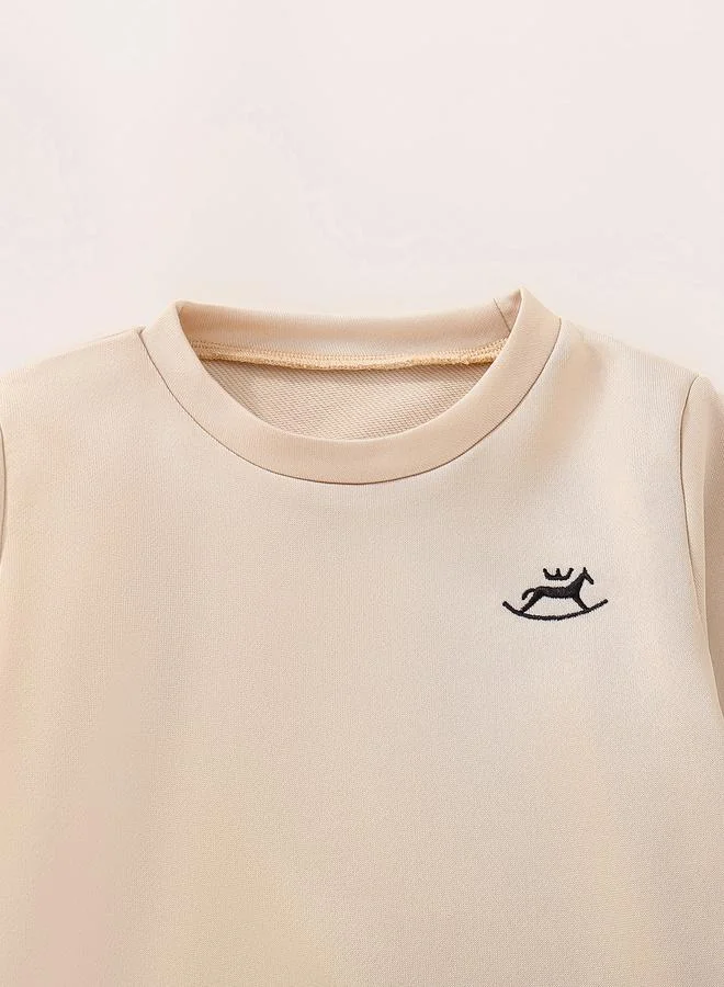 Take Two Take Two Boys Beige Solid Sweatshirt and Joggers Set