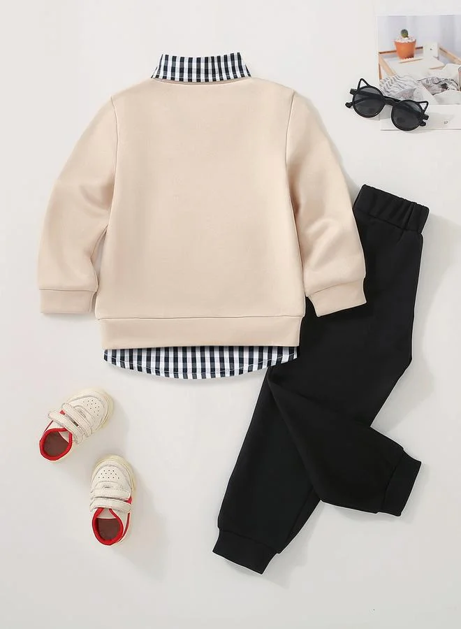 تايك تو Take Two Boys Beige Solid Sweatshirt and Joggers Set